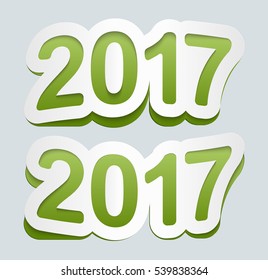 Happy New Year 2017 background. Vector 2017 icon. Curved sign from paper stickers.