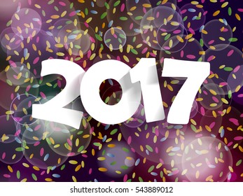 Happy New Year 2017 background decoration. Greeting card design template with confetti. Vector illustration of date 2017 year.
