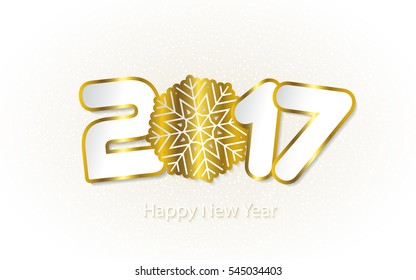 Happy New Year 2017 background with paper cuttings. Vector Illustration with gold sparkling texture.