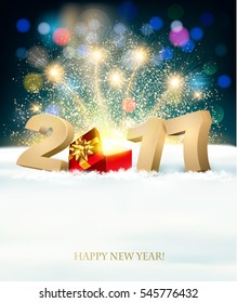 Happy New Year 2017 background with a magical gift box. Vector.