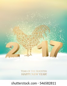 Happy New Year 2017 background with rooster. Vector.