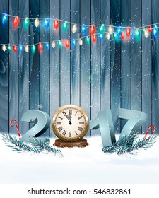 Alles Gute zum Neujahr 2017 mit Holzschild. Vektorgrafik.