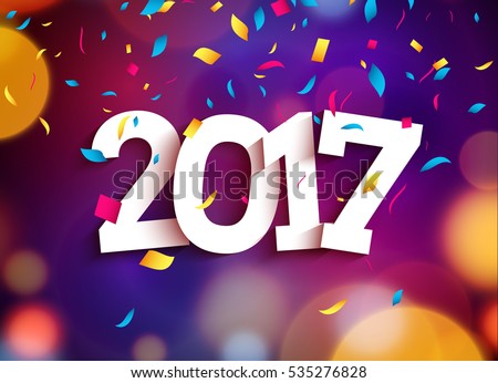 Happy New Year 2017 background decoration. Greeting card design template 2018 confetti. Vector illustration of date 2017 year. Celebrate brochure or flyer.