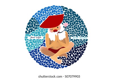 Happy New Year 2017 background.Cartoon Santa Claus on vacation in thai hat. Tropical Christmas