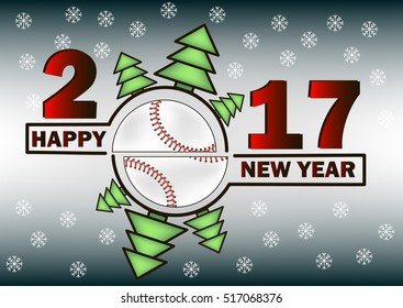 Happy new year 2017 and  baseball with Christmas trees. Vector illustration