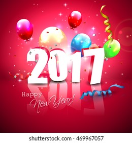 Happy New Year 2017 - blue greeting card with 3D numbers
