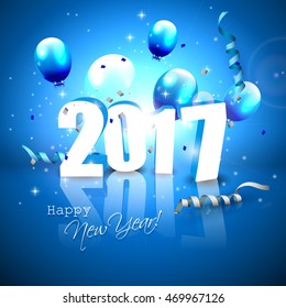 Happy New Year 2017 - blue greeting card with 3D numbers
