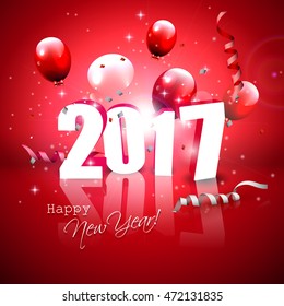 Happy New Year 2017 - blue greeting card with 3D numbers
