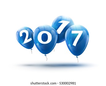 Happy New Year 2017 blue balloons design. Greeting card with blue balloons celebration decoration.