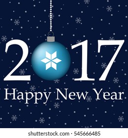 Happy New Year 2017 blue ball snow background card vector.