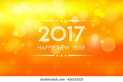 happy new year 2017 with bokeh and lens flare pattern on summer orange background (vector)