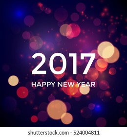 Happy new year 2017 in bokeh and lens flare pattern. Vector illustration