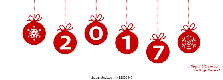 Happy New Year 2017 border with ball decoration. Christmas border, vector background