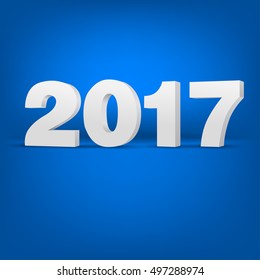 Happy New Year 2017 bright blue colored greeting card vector template with 3D glossy numbers