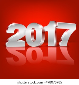 Happy New Year 2017 bright red colored greeting card vector template with 3D glossy numbers