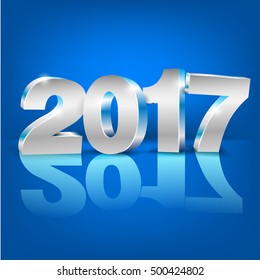 Happy New Year 2017 bright blue colored greeting card vector template with 3D glossy numbers