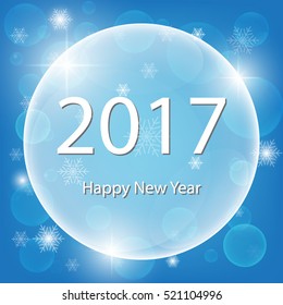 Happy new year 2017 Bubbles water and snow flake on blue background, vetor design