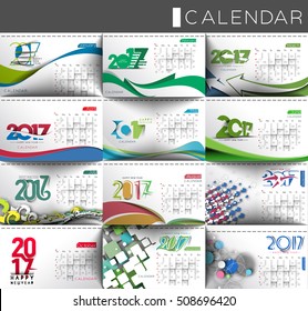 Happy new year 2017 Calendar Set - New Year Calendar template design elements for holiday cards, calendar banner poster for decorations, Vector Illustration Background.