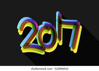 Happy New Year 2017 calendar cover, hand lettered abstract colorful background vector illustration texture
