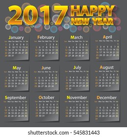 Happy New Year 2017 calendar on dark gray background design for holiday festival celebration vector illustration.