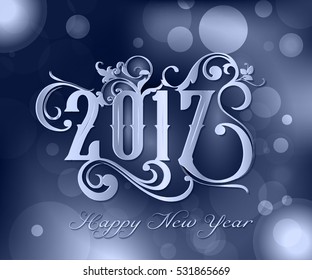 Happy New Year 2017 calligraphy. Background with navy blue sparkling texture. 
