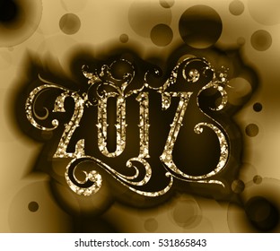 Happy New Year 2017 calligraphy. Background with golden sparkling texture. 