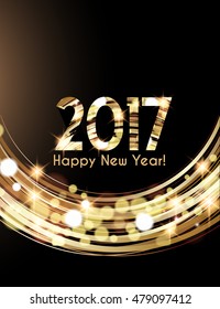 Happy New Year 2017 card, Golden lights background