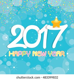 Happy New Year 2017 Card with fireworks glowing fire on background blurred. Poster, greeting card, banner or invitation. Vector illustration EPS 10