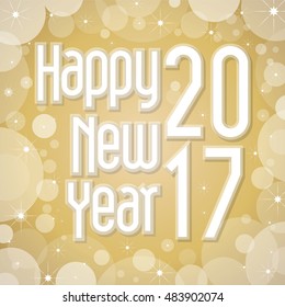 Happy New Year 2017 Card with fireworks glowing fire on background blurred. Poster, greeting card, banner or invitation. Vector illustration EPS 10