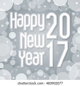 Happy New Year 2017 Card with fireworks glowing fire on background blurred. Poster, greeting card, banner or invitation. Vector illustration EPS 10