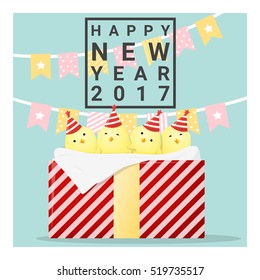 Happy new year 2017 card with chicken , animal new year of 2017 , vector, illustration