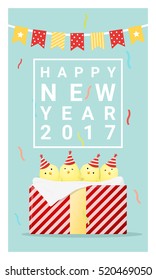 Happy new year 2017 card with chicken , animal new year of 2017 , vector, illustration