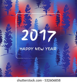 Happy new year 2017 card. Winter vector templete with fir-tree. Pattern with Christmas tree.