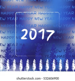 Happy new year 2017 card. Winter vector templete with fir-tree. Pattern with Christmas tree.