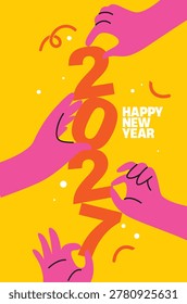 Happy New Year 2017 Celebration with Fireworks and Festive Night Sky Vector Illustration Design