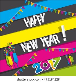 Happy new year 2017 celebration greeting card design