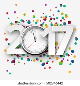 Happy new Year 2017 celebration with colorful confetti template background. Vector paper illustration.