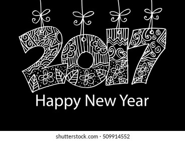 Happy New Year 2017 celebration number. Decorative style.