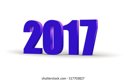 Happy New Year 2017 celebration 3d text. Colorful, volumetric paper typeface on isolated white background. Greeting card design. Vector illustration.