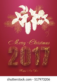 Happy New Year 2017 celebration number, the inscription 2017 hand-drawn pattern of plant elements.