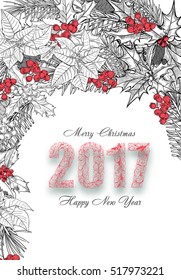 Happy New Year 2017 celebration number, the inscription 2017 hand-drawn pattern of plant elements.Christmas decor
