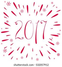 Happy New Year 2017 Celebration banner with different elements and beautiful calligraphic figures. Isolated from the background. Hand drawn vector illustration.