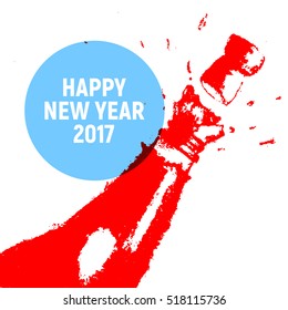 Happy New Year 2017 with champagne of bottle