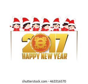 Happy new year 2017 with christmas kids banner