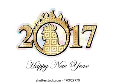 Happy New year 2017 Christmas background with date and head of a rooster, vector illustration
