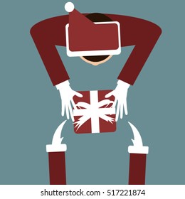Happy new year 2017 with Christmas gift from santa claus ,flat vector design.