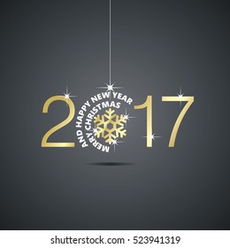 Happy New Year 2017 Christmas greetings snowflake black vector