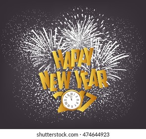 Happy New Year 2017 with clock and fireworks