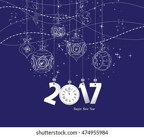 Happy new year 2017 clock and ball