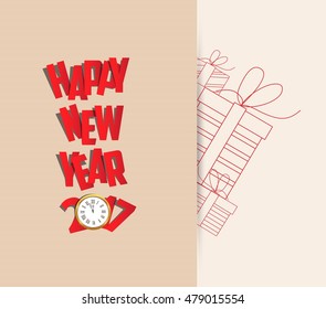 Happy new year 2017 clock background retro